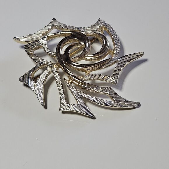 Sarah Coventry Brooch Modernist Gold Silver Vintage Signed 1971 Pin - Picture 7 of 11
